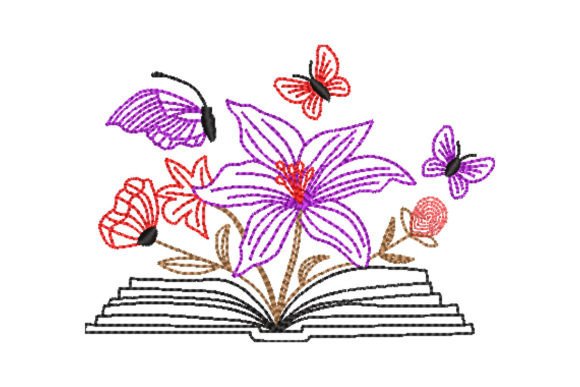 Book with Flower: A Charming Embroidery Design