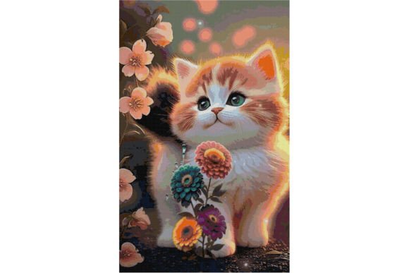 Cat and Flowers Cross Stitch for Sweatshirts