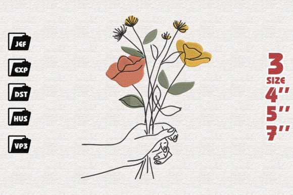 Charming Hand Holding Flowers Embroidery