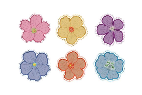 Charming Set of Simple Flowers Appliques