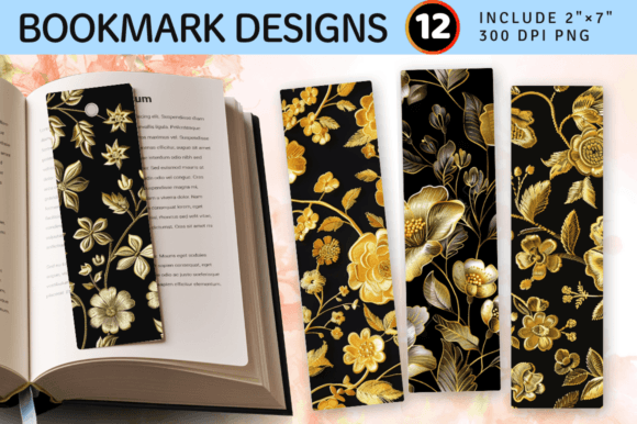 Gold Flowers Bookmark Design for Seasonal Gifts