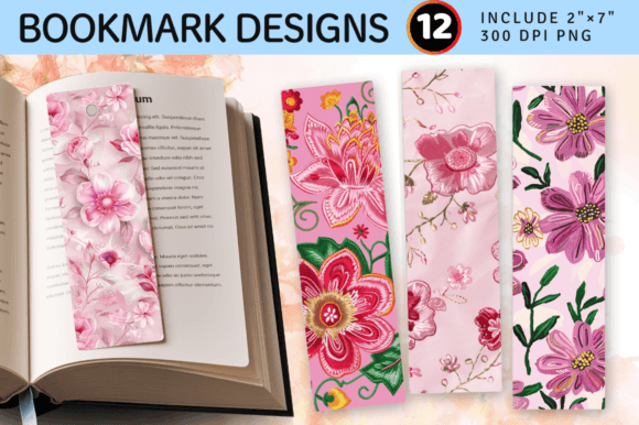 Pink Embroidery Flowers Bookmark for Holiday Gifts