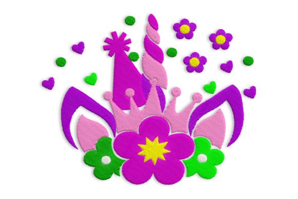 Unicorn Head with Flowers: A Magical Embroidery Design